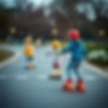 Kids practicing skating skills in a park