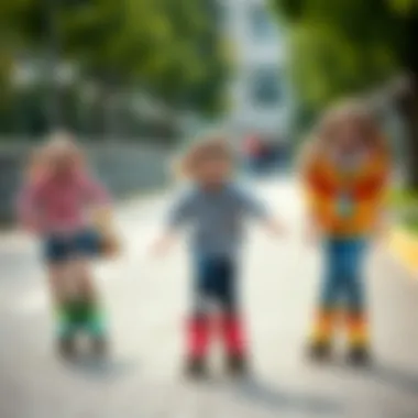 Children enjoying roller skating outdoors
