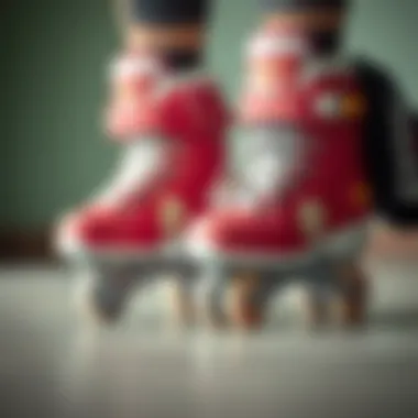 Close-up of roller skates and safety gear