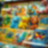 A collection of vibrant Pokemon cards displayed artistically.