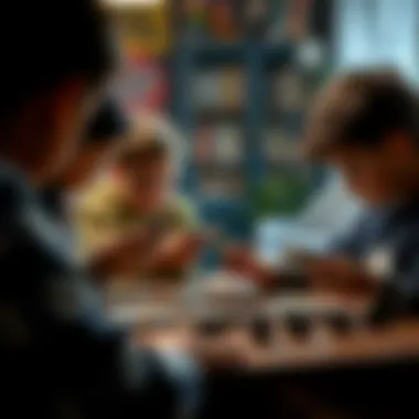 Children Strategizing with Pokemon Cards Children engaged in a strategic Pokemon card game.