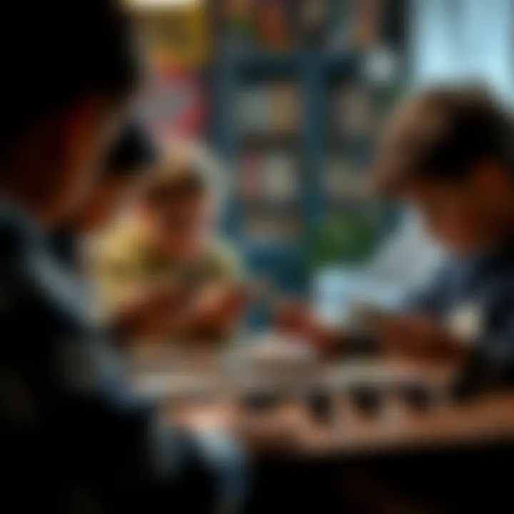 Children Strategizing with Pokemon Cards Children engaged in a strategic Pokemon card game.