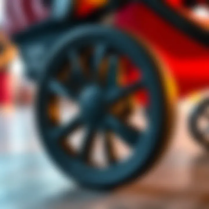 Engineered for Resilience Close-up of the wheel design of a large stroller highlighting its durability