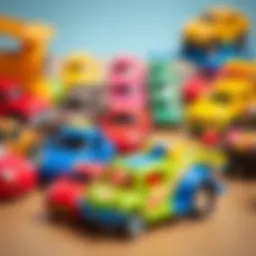 Colorful toy cars arranged for children