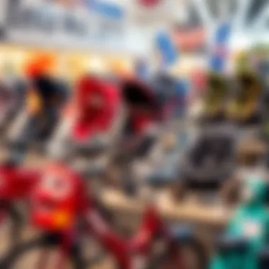 Different models of bicycle strollers on display