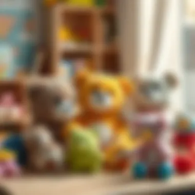An educational setup with plush bears and toys