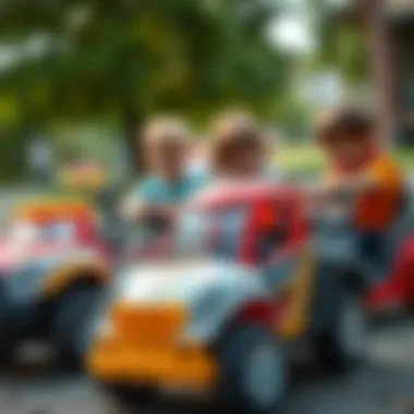 Children playing with educational large toy cars