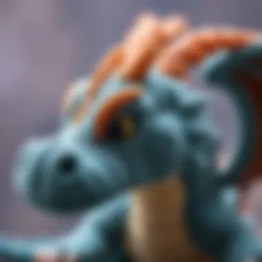 A close-up of a dragon plush showcasing its detailed features and textures