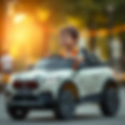 Child enjoying a ride in a toy electric car