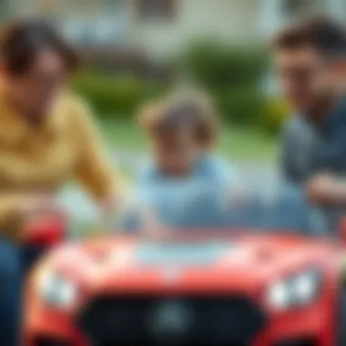 Parental guidance while kids play with electric cars