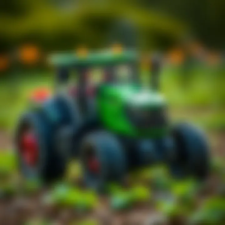 Electric tractor operating in a field