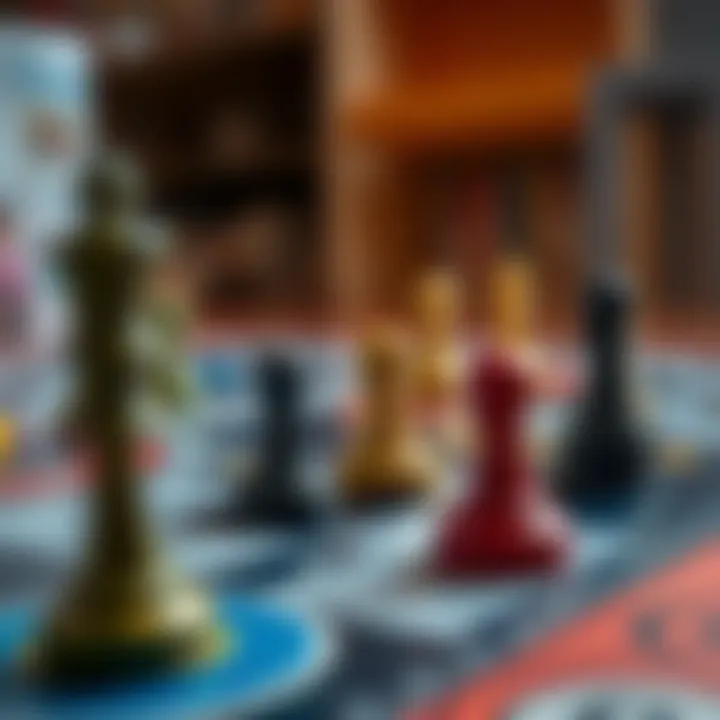 Strategic Thinking in Board Games A close-up of game pieces and a playing board, highlighting strategy