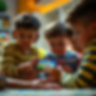 Children Enjoying Mobile Gaming Children interacting with a mobile device playing a fun game.