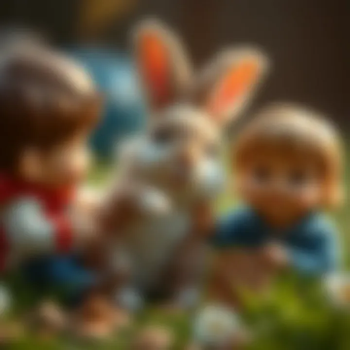 A rabbit interacting with children, showcasing companionship
