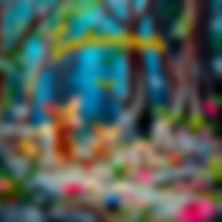 Enchantimals in Their Magical Habitat A vibrant illustration showcasing various Enchantimals animal characters in a whimsical forest setting.