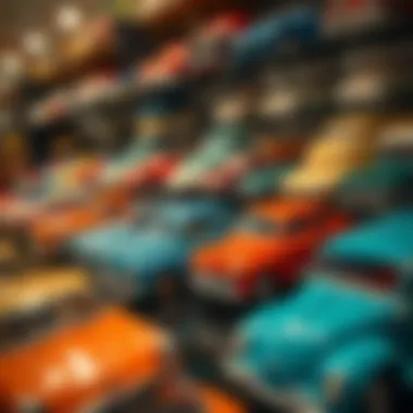 Display of collectible toy cars in a well-arranged showcase