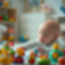 A newborn baby exploring sensory toys