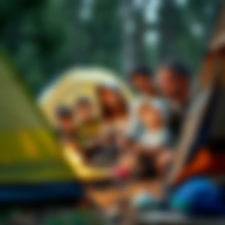 Family Bonding During Camping Adventures Parents and children enjoying a camping experience with tents