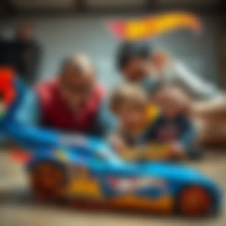 A parent and child exploring the benefits of Hot Wheels toys together
