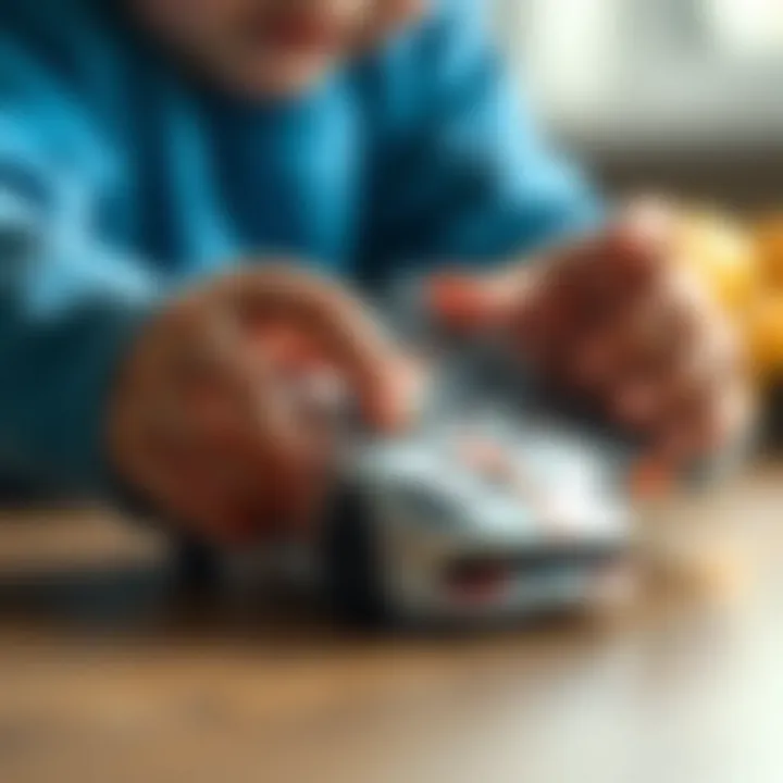Developing Fine Motor Skills with Toy Cars A close-up of a child’s hands manipulating a toy car, highlighting fine motor skills.