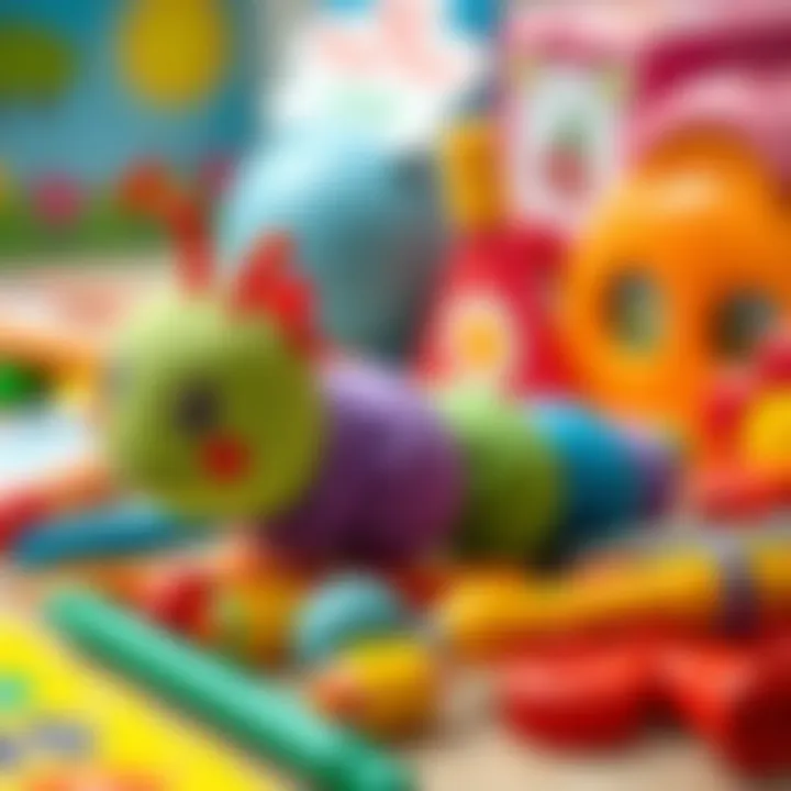 The Fisher Price Storytelling Caterpillar surrounded by colorful educational materials.