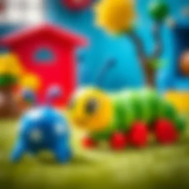 An imaginative play scene featuring the Fisher Price Storytelling Caterpillar.