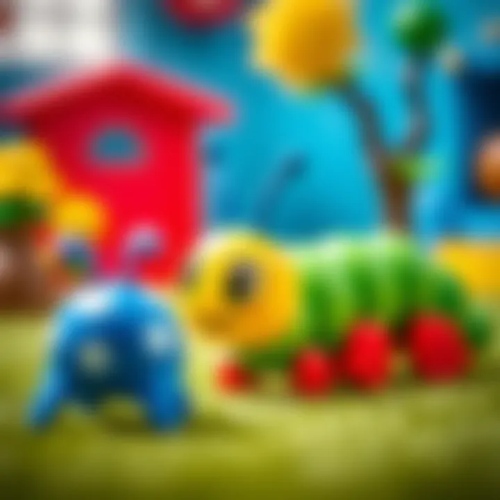 An imaginative play scene featuring the Fisher Price Storytelling Caterpillar.