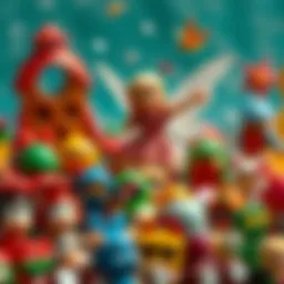 A whimsical illustration of a flying fairy surrounded by colorful toys