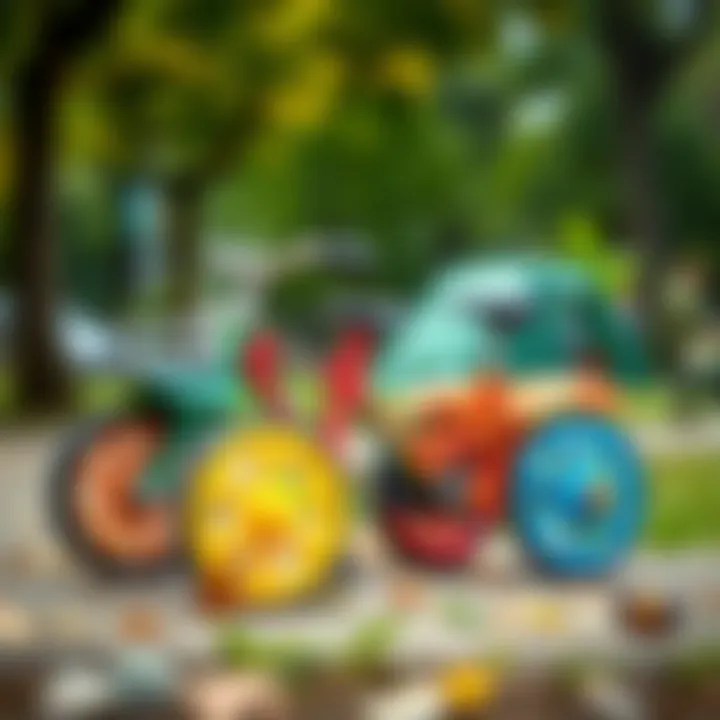 Colorful four-wheeled bicycle in a park