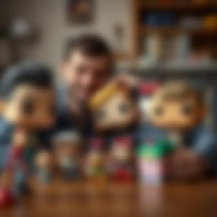 A family enjoying time together while examining their Funko Pop Disney figures