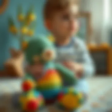 Child Engaging with a Rainbow Bear Toy Child Playing with Rainbow Bear