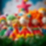 A vibrant collection of rainbow dolls showcasing their colorful designs.