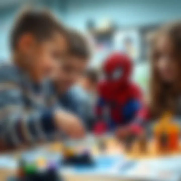 Fostering Social Connections Through Art Group of kids collaborating on Spider-Man art project