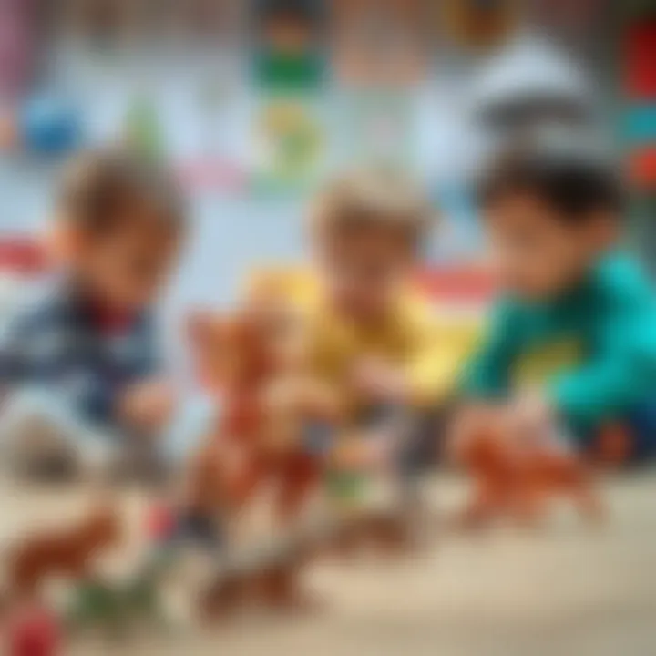 Children engaging with playful monkey figurines