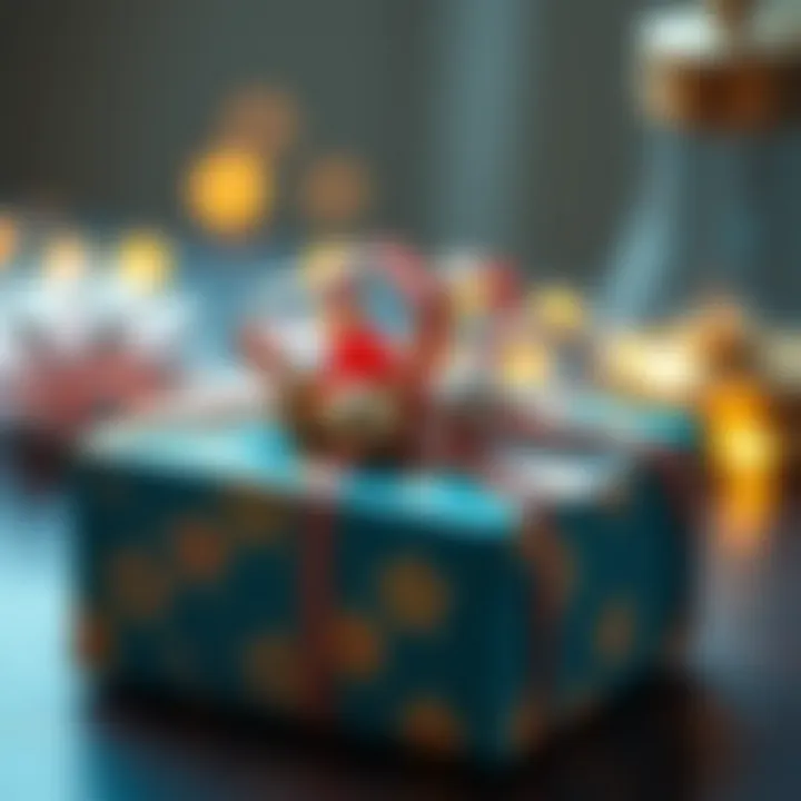 A beautifully wrapped gift box with decorative elements