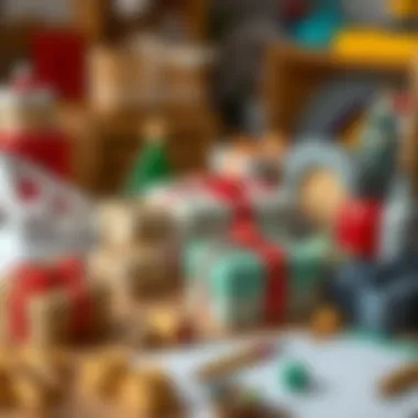 Craft materials for creating gift boxes on a table