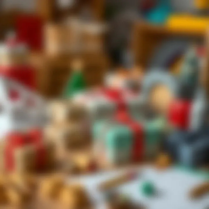 Craft materials for creating gift boxes on a table