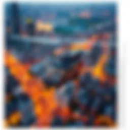 Aerial view of a helicopter flying over city landscapes