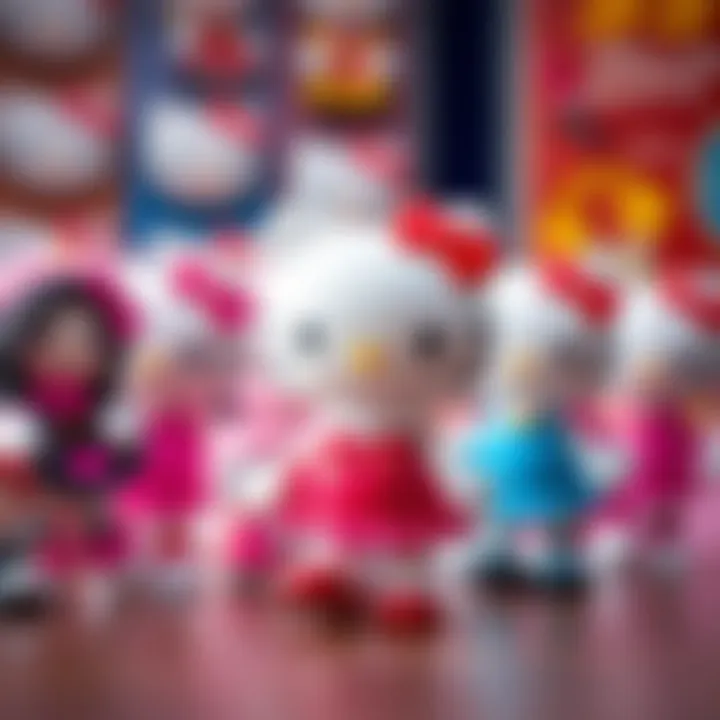 A vibrant display of different Hello Kitty outfits and styles for imaginative play.