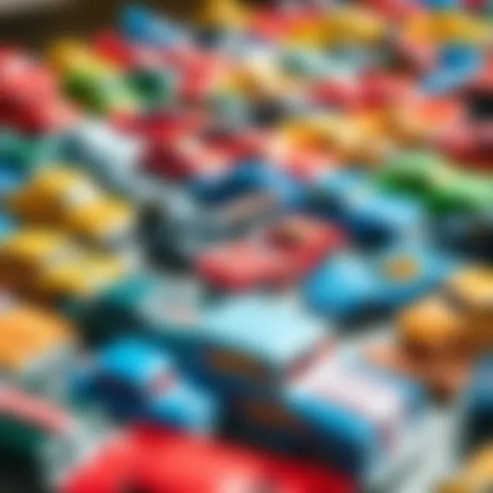 A vibrant collection of vintage Hot Wheels cars displayed in an organized manner