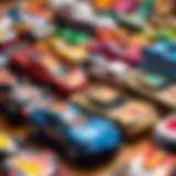 A vibrant collection of Hot Wheels models showcasing various designs and colors.