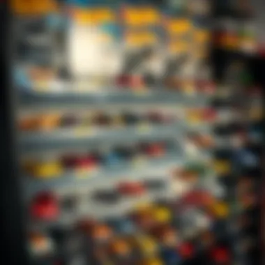 Hot Wheels Collection Display A neatly organized shelf displaying a variety of Hot Wheels models, perfect for collectors.