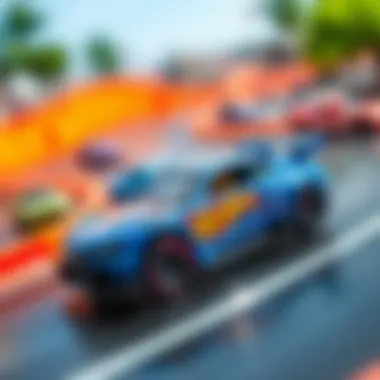 Dynamic racing scene from the Hot Wheels Energy Track set