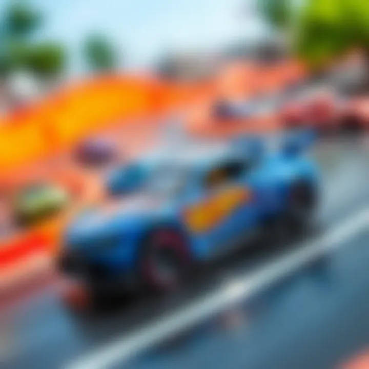 Dynamic racing scene from the Hot Wheels Energy Track set