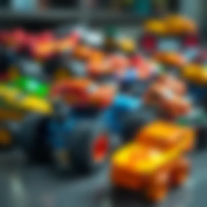 A vibrant collection of Hot Wheels monster trucks in action