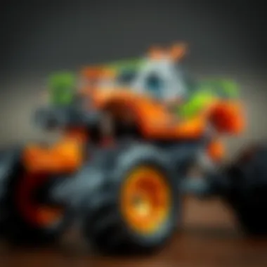 Close-up of a detailed Hot Wheels monster truck showcasing its design