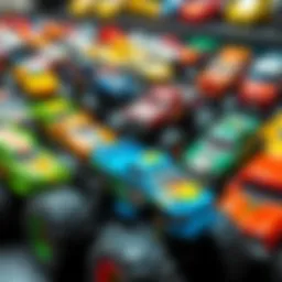 A captivating display of Hot Wheels Monster Trucks showcasing vibrant designs and colors