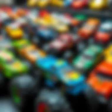 A captivating display of Hot Wheels Monster Trucks showcasing vibrant designs and colors