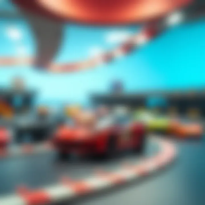 A vibrant Hot Wheels racetrack with colorful cars