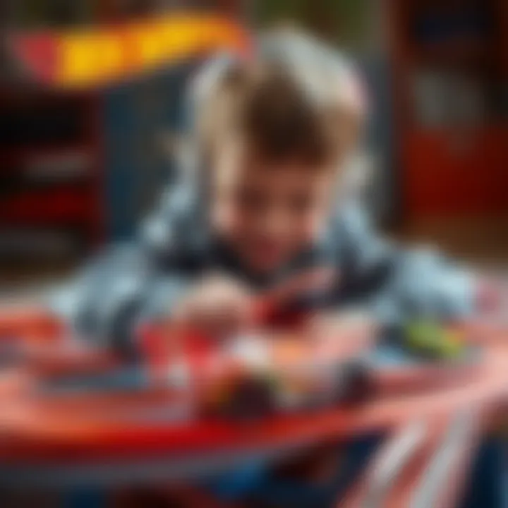 A child engaging enthusiastically with Hot Wheels tracks